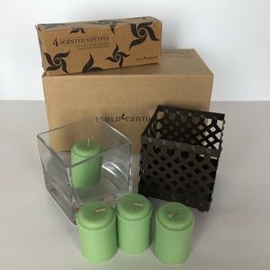 Gold Canyon Lattice Candle Holder Set.